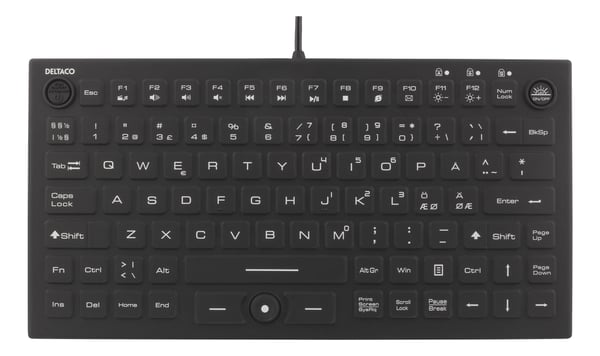DELTACO Mini Silicon keyboard, spill proof, blue LED, IP68, black