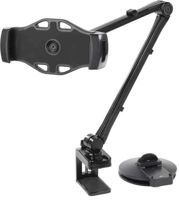 DELTACO 2-in-1 smartphone/tablet stand, suction cup, clamp, black