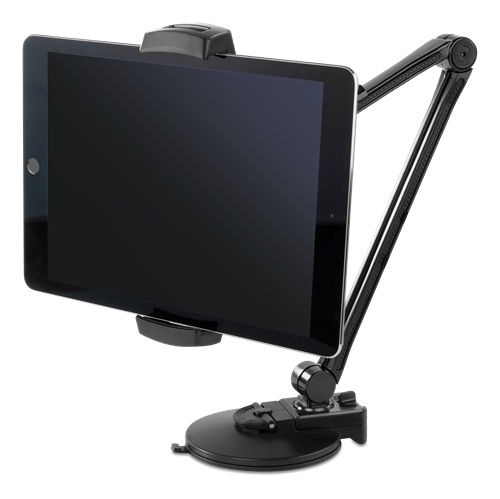 DELTACO 2-in-1 smartphone/tablet stand, suction cup, clamp, black