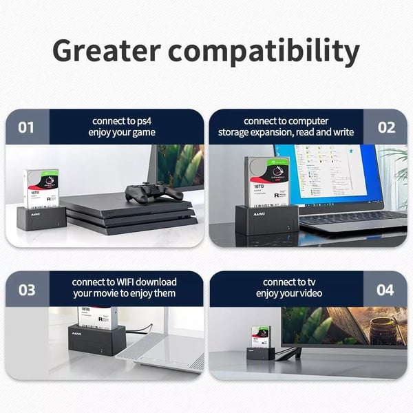 External HDD dock, USB-B, 3,5" or 2,5", USB 3.1 Gen1, 5 Gbps, black