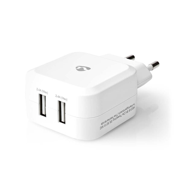 Nedis Vægoplader | 24 W | 2x 2.4 A A | Antal output: 2 | 2x USB-A | Uden Kabel | Single Voltage Output | Hvid