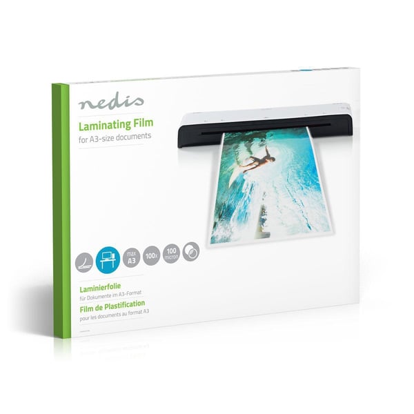 Nedis lamine~~POS=TRUNC Film | A3 | Tykkelse: 100 µm | Pakker per: 100 stk. | PET | Gjennomsiktig