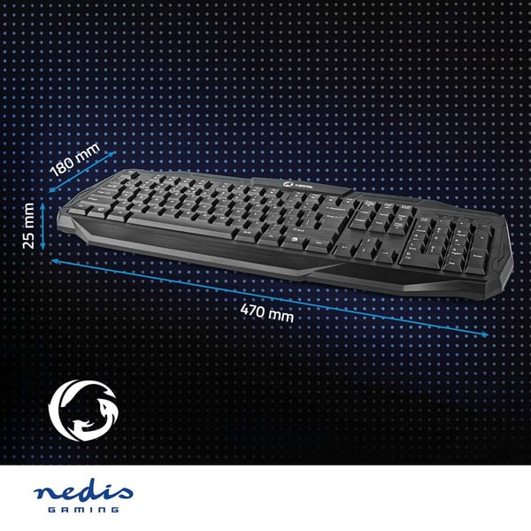 Nedis Wired Gaming Keyboard | USB 2.0 | Membrantaster | LED | US International | USA Layout | USB-Strøm | Strømkabel lengde: 1.50 m | Gaming