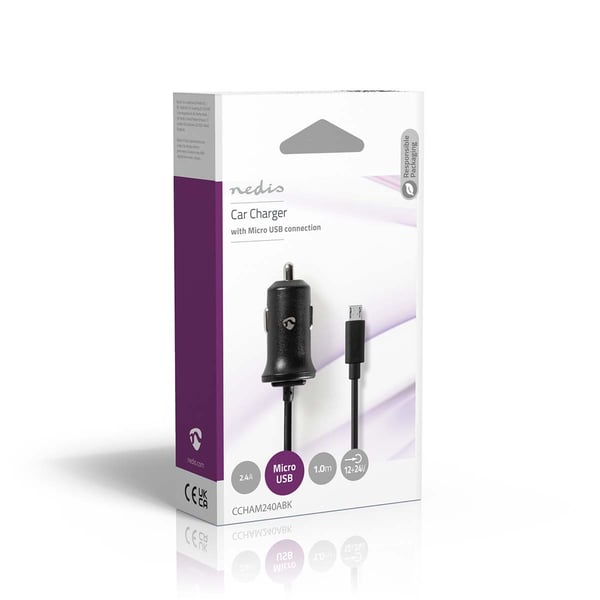 Nedis Biloplader | 12 W | 1x 2.4 A | Antal output: 1 | Micro USB (Fixed) kabel | 1.00 m | Single Voltage Output