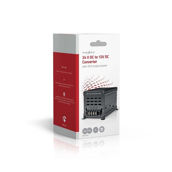 Nedis Strøm Converter | Bil Drevet | 24 V DC | 12 V DC | 240 W | Skru Terminal | Equalizer med sikring | Sort