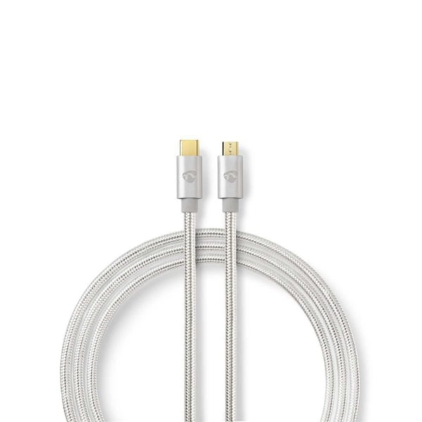 Nedis USB-kabel | USB 2.0 | USB-C™ Hann | USB Micro-B Han | 10 W | 480 Mbps | Gull belagt | 3.00 m | Rund | Flettet / Nylon | Aluminium | Deksel Vindu