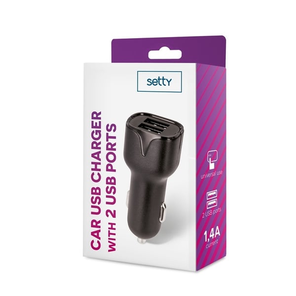 Setty billader 2 x USB-kontakt 1,4A, svart
