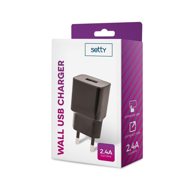 Setty USB Väggladdare 2,4A Svart