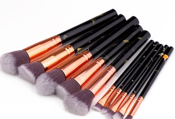 Professionelle, skånsomme make-up børster 10-pak, Marmor Sort