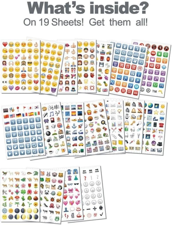 Emoji-klistremerker, 19 ark med over 900 klistremerker