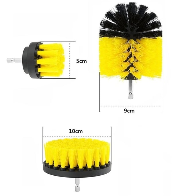 Sett med 3 skurebørster for drill/skrutrekker