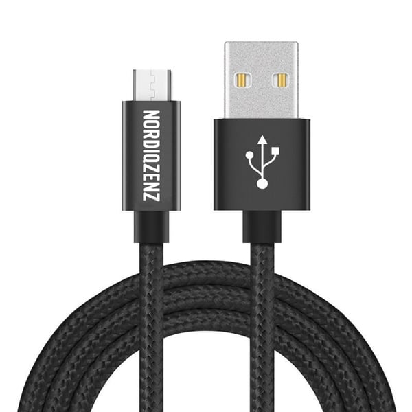 NORDIQZENZ Micro-USB Tekstilkabel, Ekstra lang (2m), Svart