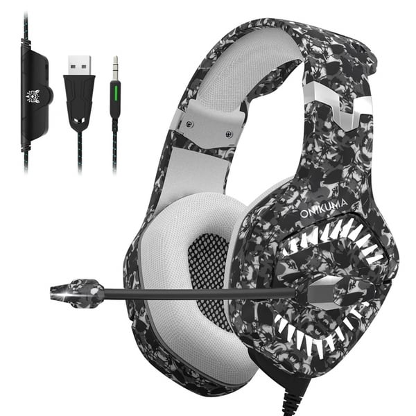 Gaming-headset til pc, grå camouflage