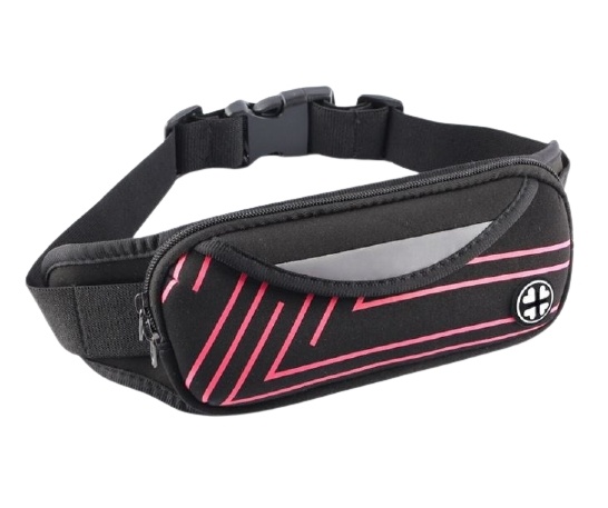 Sporty midjeveske med striper, Rosa