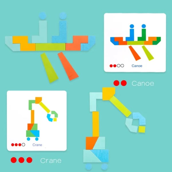 Sjovt træpuslespil med mønsterkort