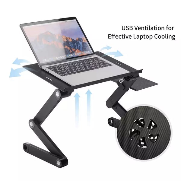 Multifunktionelt laptopbord med indbyggede køleventilatorer, Sort