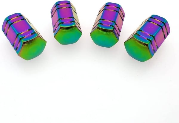 Venttiilikorkit 4-pack, Sateenkaarenväriset 6-kulmaiset
