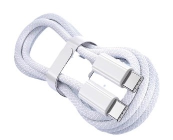 Flettet USB-C-kabel - 1,5 m - Hvit - iPhone 15-kompatibel - Nylon - PD60W