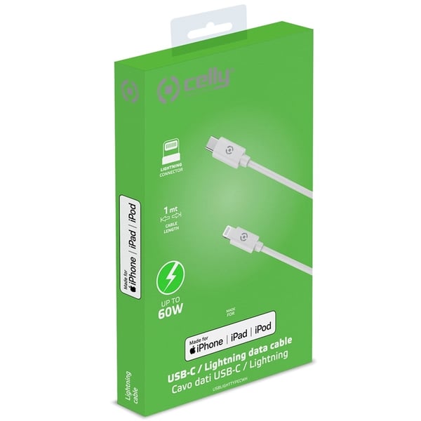 Celly USB-C - Lightning-kaapeli 60W MFI 1m