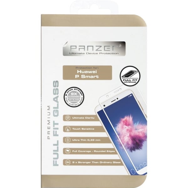 Panzer Huawei P Smart, heldækkende glas, hvid