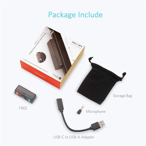 Invery Bluetooth Audio Transmitter til Nintendo Switch