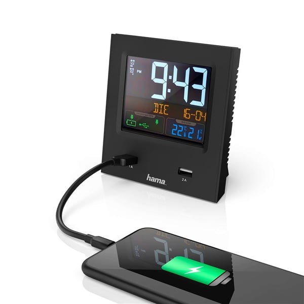 Hama Vækkeur Dual-USB USB-ladning Sort
