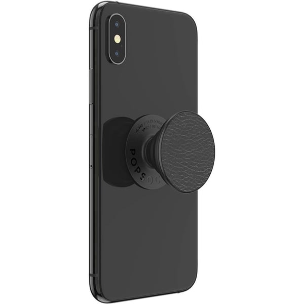 PopSockets Pebbled Vegan Leather Black Avtagbart Grip med Stativfunksjon Premium