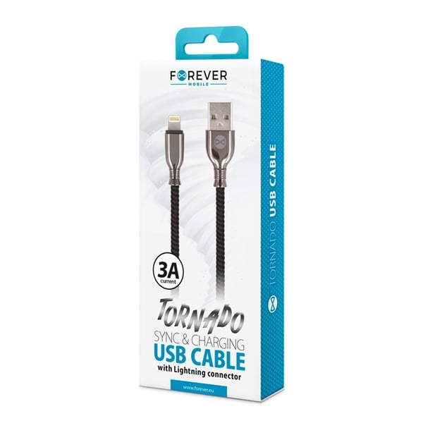 Forever Tornado - Lightning-kabel til hurtig opladning (3A), 1 m, sort