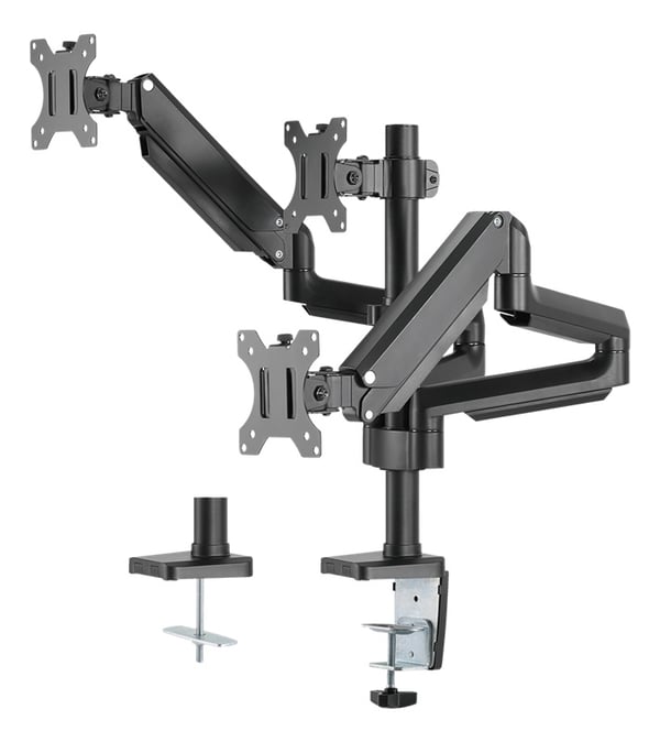 DELTACO Kontor, Tripple skrivebord, gassfjær,17"-27",1,5-8kg,75x75-100x100