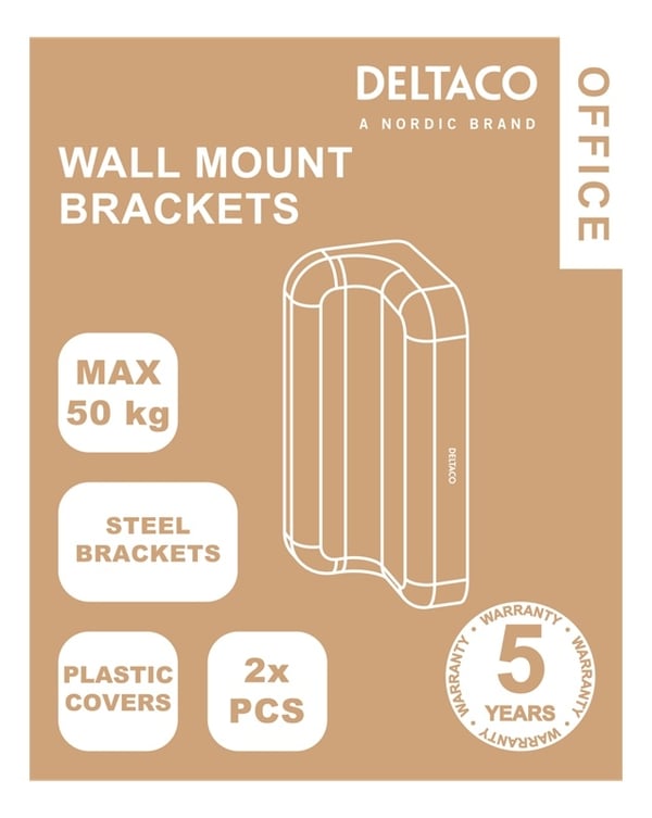 DELTACO OFFICE ripustuskiskon seinäkiinnike, 2kpl, valkoinen