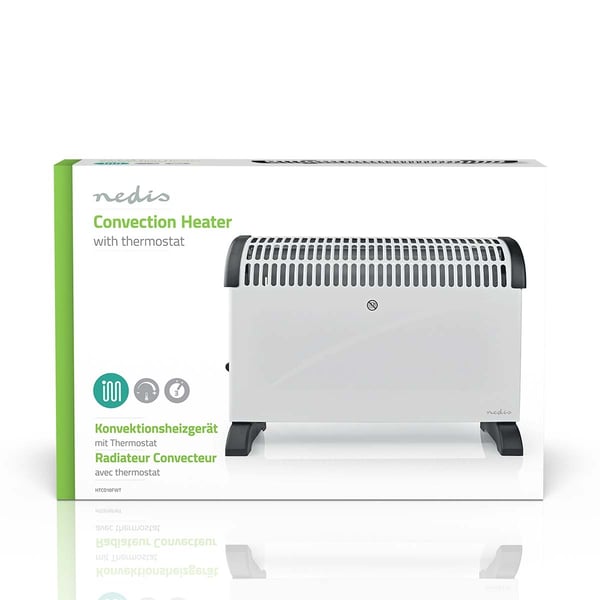 Nedis konveksjon Heater | 2000 W | 3 Varmeinnstillinger | Justerbar termostat | Veltebeskyttelse | Integrerte håndtak | Hvit