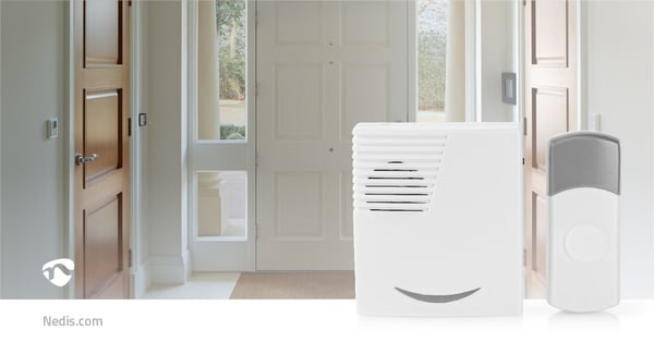 Nedis Trådløs ringeklokke Set | Batteri drevet | 3 V DC | 1x CR2032 | Volum: 80 dB | Signalområde (siktelinje): 300 m | IP44 | 36 Melodier | 1 Mottake