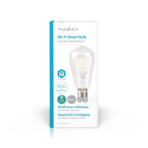 Nedis SmartLife LED Lyspære | E27 | 500 lm | 5 W | Varm Hvit | 2700 K | Glass | Android™ / IOS | ST64 | 1 stk