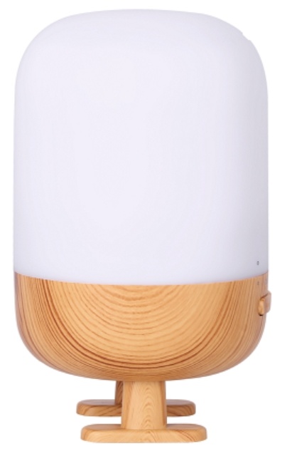 Luftfugter med højttaler og lampe, lyst trædesign