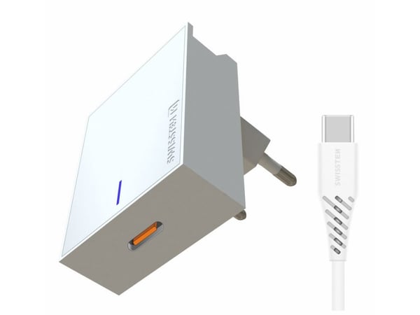 Swissten strømadapter kompatibel med Samsung Quick Charge 25W USB-C, hvit