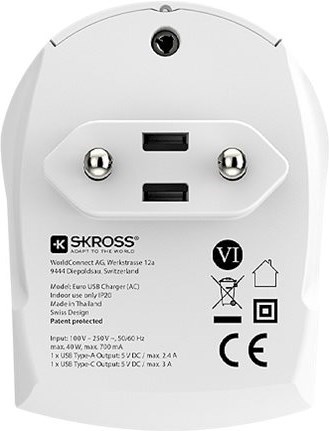 SKROSS Reiseadapter Europa til USB-A og USB-C