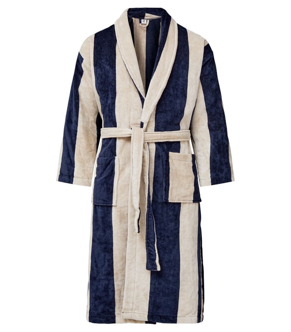Kosta Linnewäfveri Velourbadekåpe, Navy/Sand, XXL