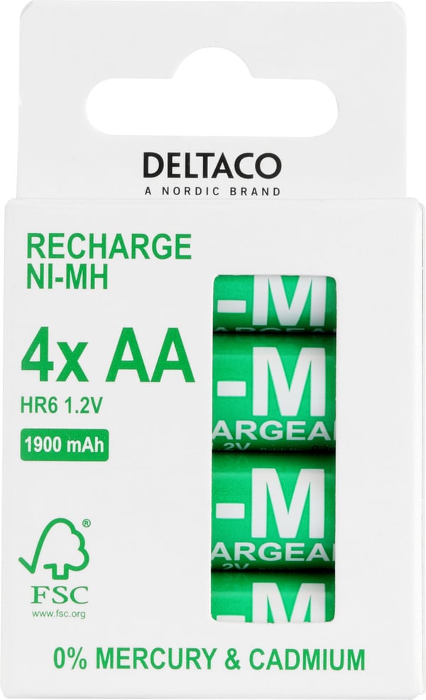 DELTACO Ultimate Ni-Mh oppladbar, LR6/AA-størrelse, 1900 mAh, 4-pk (SG)