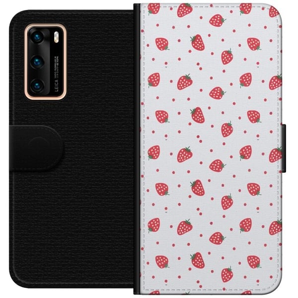 Tegnebogsetui til Huawei P40 med Jordbær motiv