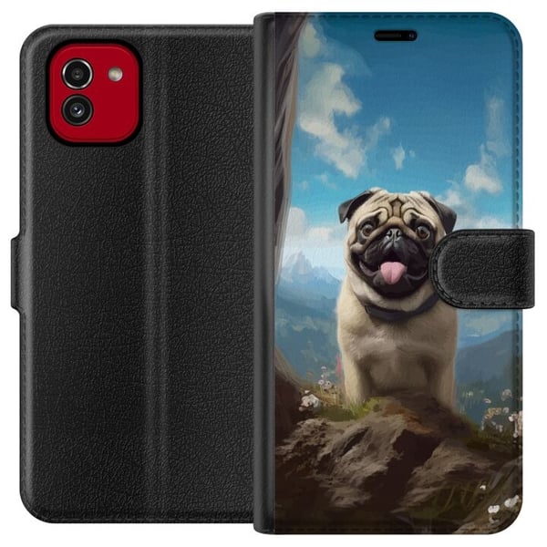 Lommeboketui til Samsung Galaxy A03 med Glad Hund motiv