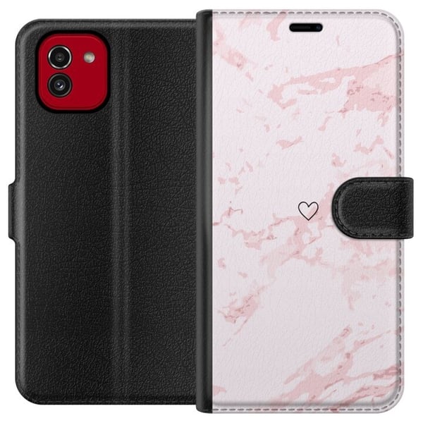 Lommeboketui til Samsung Galaxy A03 med Rosa Hjerte motiv