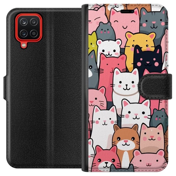 Tegnebogsetui til Samsung Galaxy A12 med Katte mønster motiv