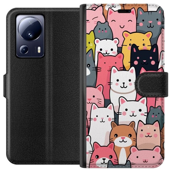 Tegnebogsetui til Xiaomi 13 Lite med Katte mønster motiv