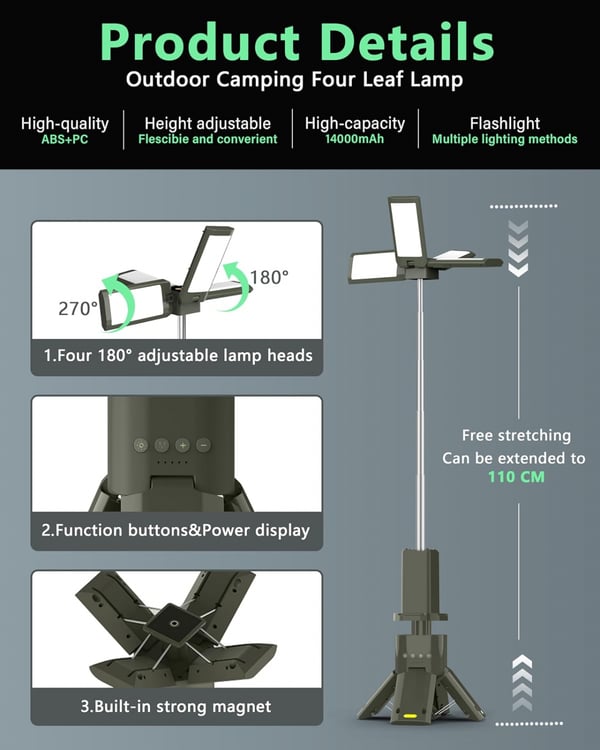 Multifunktionell hopfällbar LED-lampa 14000mAh