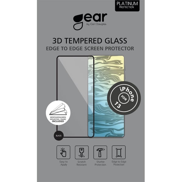 Gear Skjermbeskyttelse 3D Platinum Buet Glass Svart Ramme - iPhone 13/13 Pro/14/16e/17e