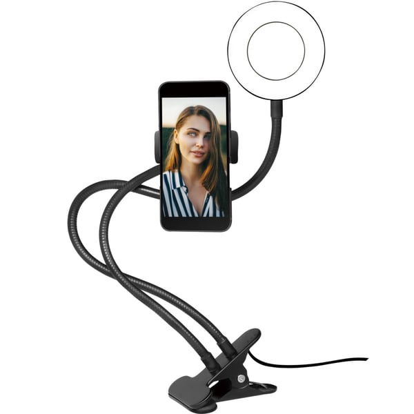 LogiLink Ringlys for smarttelefon Ø8,5 cm med klemme
