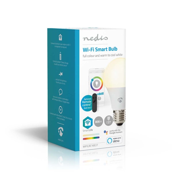 Nedis SmartLife Fullfarge LED-Pære | E27 | 806 lm | 9 W | RGB / Varm til avkjølt hvitt | 2700 - 6500 K | Android™ / IOS | pære | 1 stk
