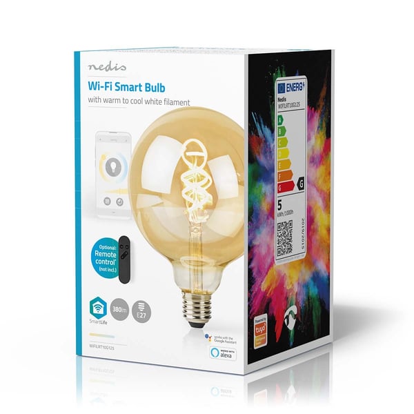 Nedis SmartLife LED Lyspære | E27 | 360 lm | 4.90 W | Varm til avkjølt hvitt | 1800 - 6500 K | Glass | Android™ / IOS | Globe | 1 stk