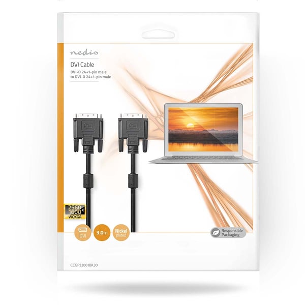 Nedis DVI-kabel | DVI-D 24+1-Pin Han | DVI-D 24+1-Pin Han | 2560x1600 | Nikkel belagt | 3.00 m | Rett | PVC | Sort | Konvolutt