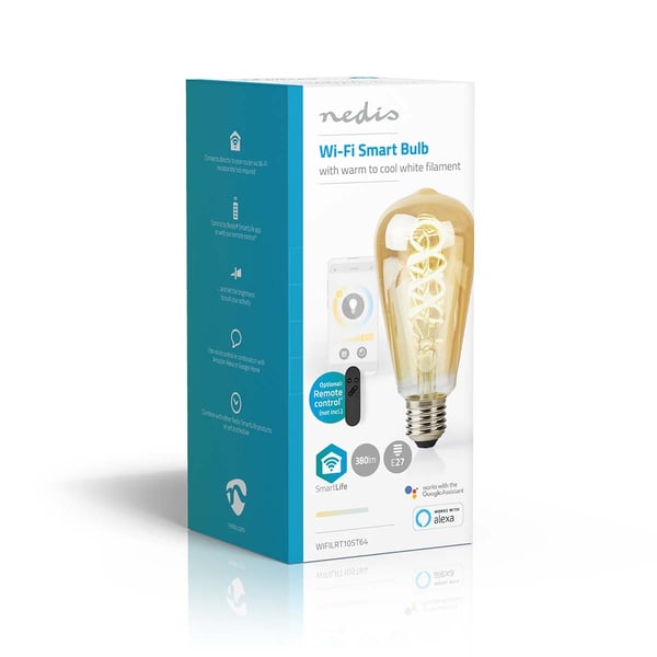 Nedis SmartLife LED Lyspære | E27 | 360 lm | 4.90 W | Varm til avkjølt hvitt | 1800 - 6500 K | Glass | Android™ / IOS | ST64 | 1 stk